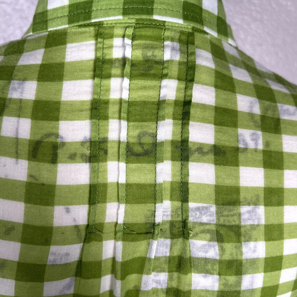 Olivia Moon Sz XS Button Up Long-Sleeve Shirt Green/White Checks 100% Cotton - Picture 4 of 12